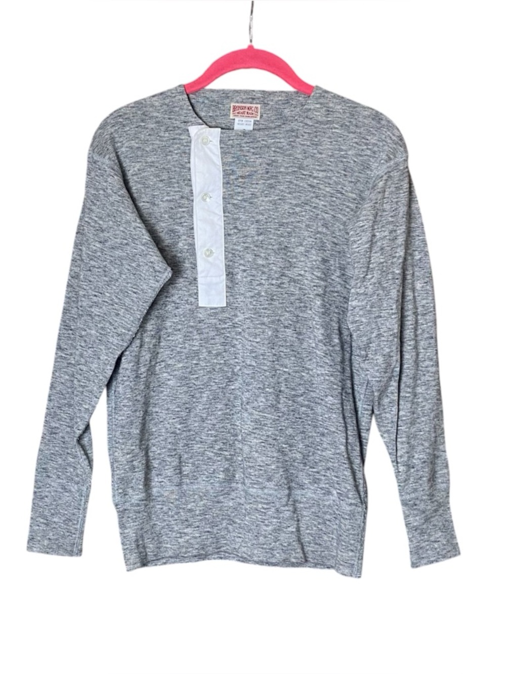 Bronson MFG Co Grey Heavyweight Cotton Side Closing Henley Long Sleeve Tee Small - Picture 2 of 4